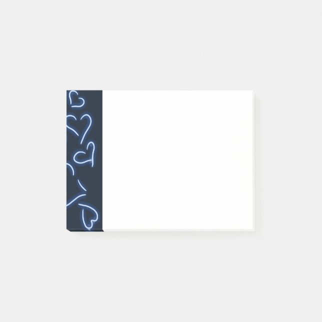 Neon Hearts Blue Post-it Klebezettel (Vorderseite)