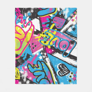 Neon Hearts: Grunge Girl Pattern Fleecedecke