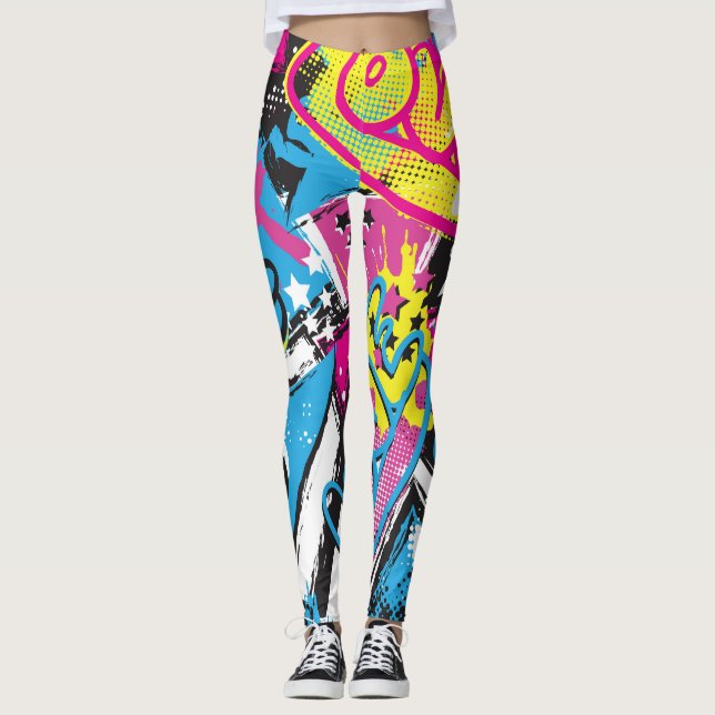 Neon Hearts: Grunge Girl Pattern Leggings (Vorderseite)