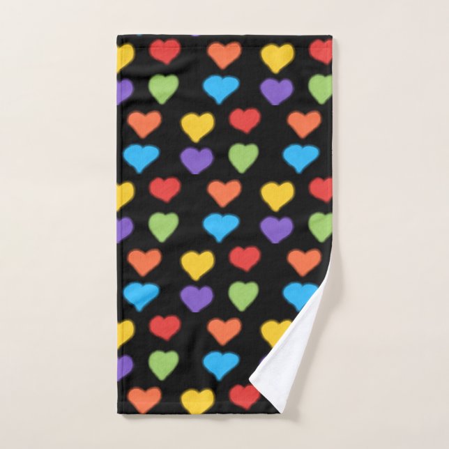 Neon Hearts Handtuch (Regenbogen & Schwarz) (Handtuch)