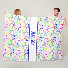 Neon Hearts on White, Personalisiert Fleecedecke