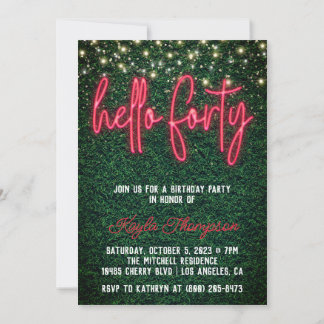 Neon Hello 40. Geburtstagsfeier Party Einladung