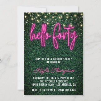 Neon Hello 40. Geburtstagsfeier Party Einladung