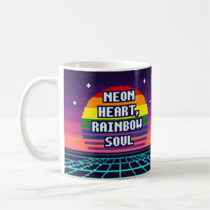 Neon-Herz, Regenbogen-Seele Pride-Pixel-Tasse Kaffeetasse