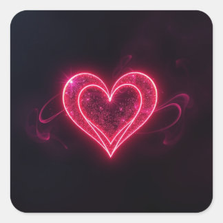 Neon-Herz-Valentinstag-Quadrat-Aufkleber Quadratischer Aufkleber