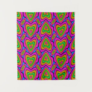Neon-Herzen-Muster Abstrakter Wandteppich