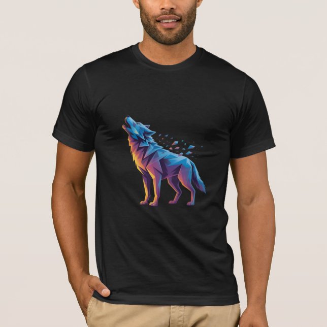 Neon heulender Wolf – Geometrischer Geist T-Shirt (Vorderseite)