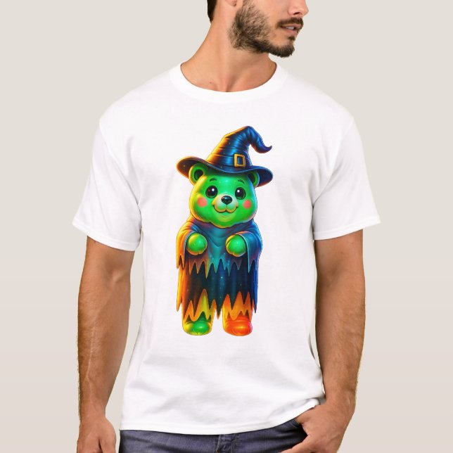 Neon-Hexenbär Halloween T-Shirt (Vorderseite)