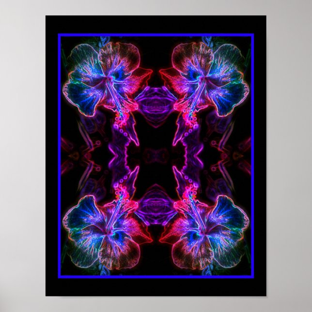 Neon Hibiskus Abstrakte Blume Art Poster (Vorne)