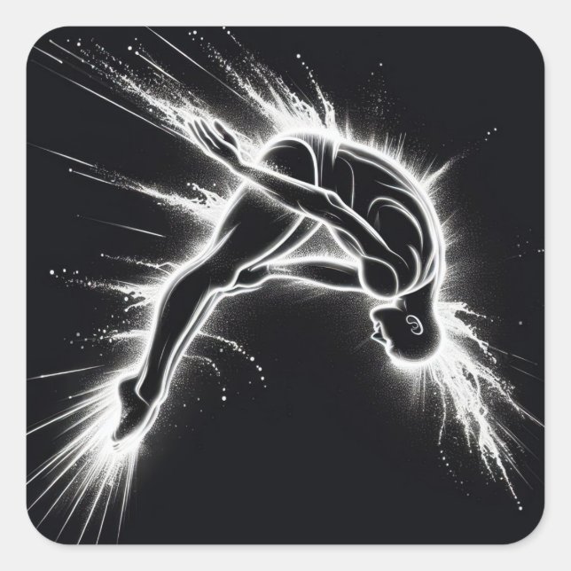 Neon High Diver on Black Quadratischer Aufkleber (Vorderseite)