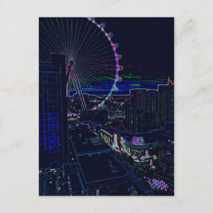 Neon High Roller Ferris Wheel Abstrakte Vegas Postkarte