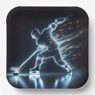 Neon Hockey Player auf Eis Pappteller