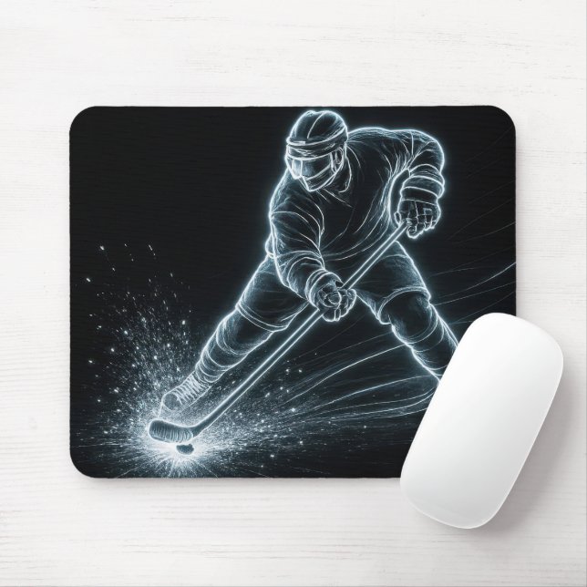 Neon Hockey Player On Ice Mousepad (Mit Mouse)
