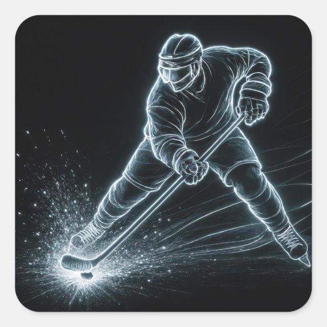 Neon Hockey Player On Ice Quadratischer Aufkleber (Vorderseite)