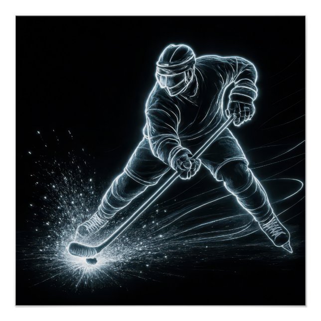 Neon-Hockeyspieler auf Eis Poster (Vorderseite)