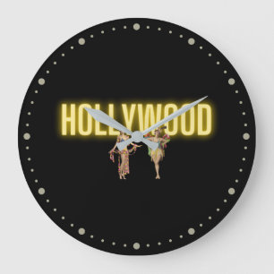 Neon Hollywood und Vintage-Schönheiten Große Wanduhr