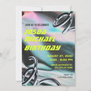 Neon Holographic Textured futuristic Geburtstag Einladung