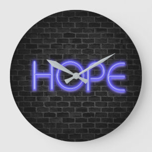 Neon Hope Text auf Backstein Große Wanduhr