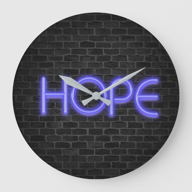 Neon Hope Text auf Backstein Große Wanduhr (Vorderseite)