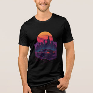 Neon Horizon Drive – Retro Vintage Synthwave Stadt Tri-Blend Shirt