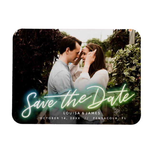 Neon Horizontal Foto Save the Date Magnet (Horizontal)