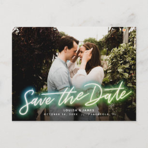Neon Horizontal Foto Save the Date Postkarte