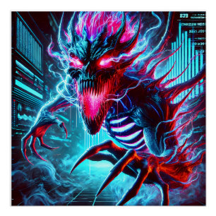 Neon-Horror-Monster Glühende Augen Cyberpunk Dunkl Poster