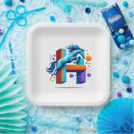 Neon Horse Jump Over H Letter Pappteller