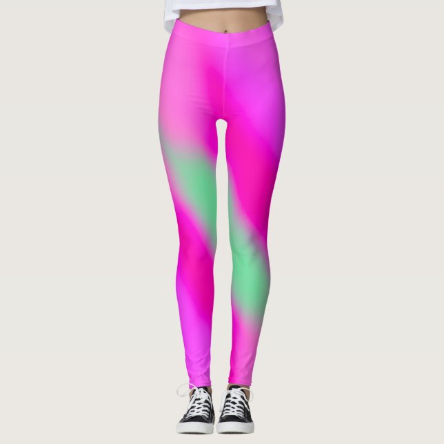 Neon Hot Pink Bubblegum Jade Green Leggings (Vorderseite)