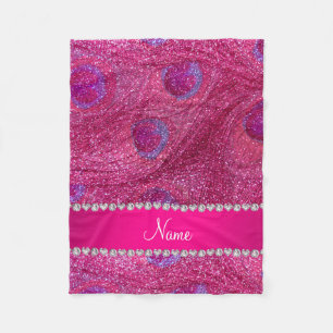 Neon Hot Pink Glitzer Pfauenfedern benennen Fleecedecke