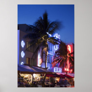Neon Hotel in der Nacht, Ocean Drive, South Miami Poster