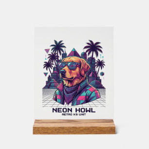 Neon Howl Retro K9 Unit Hund Sonnenbrille Palme_1 Acrylschild