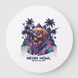 Neon Howl Retro K9 Unit Hund Sonnenbrille Palme_1 Große Wanduhr