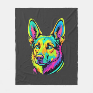 Neon-Hund Buntes Vektorporträt Fleecedecke