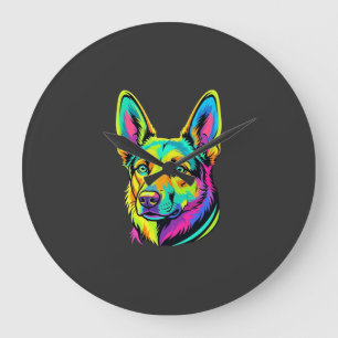 Neon-Hund Buntes Vektorporträt Große Wanduhr