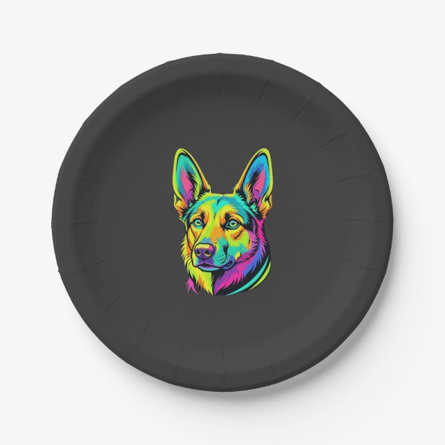 Neon-Hund Buntes Vektorporträt Pappteller (Vorderseite)