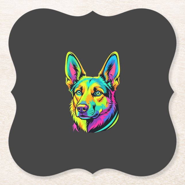 Neon-Hund Buntes Vektorporträt Untersetzer (Vorderseite)