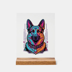 Neon-Hundeporträt Vintage-Gravur Grafik_1 Acrylschild