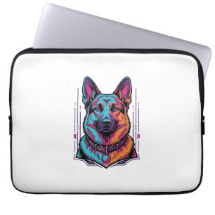 Neon-Hundeporträt Vintage-Gravur Grafik_1 Laptopschutzhülle