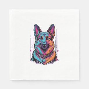Neon-Hundeporträt Vintage-Gravur Grafik_1 Serviette