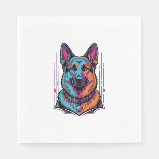 Neon-Hundeporträt Vintage-Gravur Grafik_1 Serviette