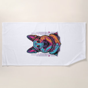 Neon-Hundeporträt Vintage-Gravur Grafik_1 Strandtuch