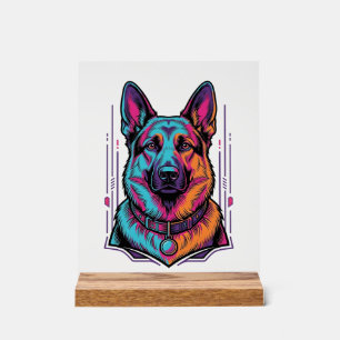 Neon-Hundeporträt Vintage-Stich Grafik_1 Acrylschild