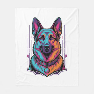 Neon-Hundeporträt Vintage-Stich Grafik_1 Fleecedecke