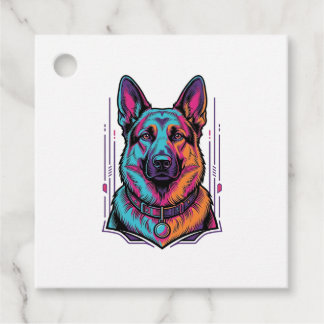 Neon-Hundeporträt Vintage-Stich Grafik_1 Geschenkanhänger