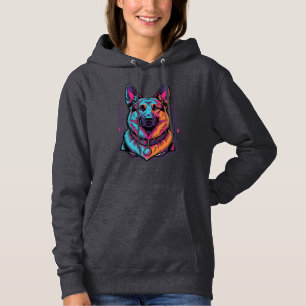 Neon-Hundeporträt Vintage-Stich Grafik_1 Hoodie