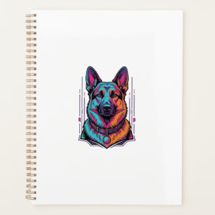 Neon-Hundeporträt Vintage-Stich Grafik_1 Planer