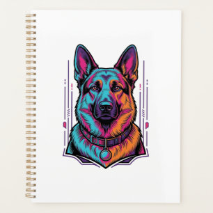 Neon-Hundeporträt Vintage-Stich Grafik_1 Planer