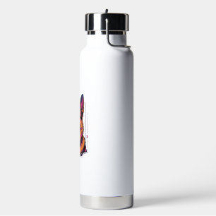 Neon-Hundeporträt Vintage-Stich Grafik_1 Trinkflasche