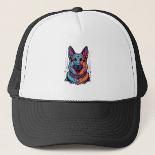Neon-Hundeporträt Vintage-Stich Grafik_1 Truckerkappe